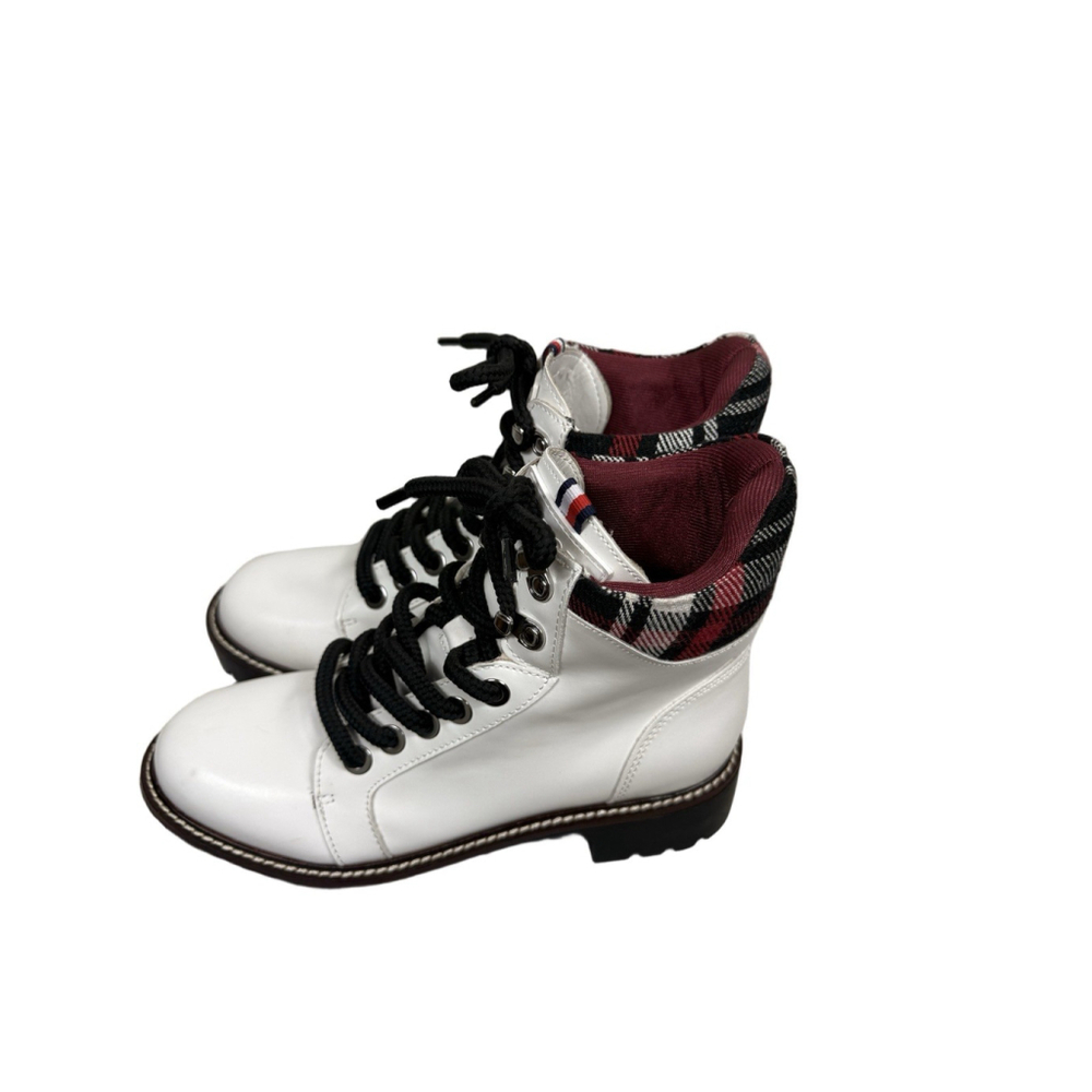 Tommy Hilfiger TWLEDA2 Combat White Boots With Plaid Size 6
